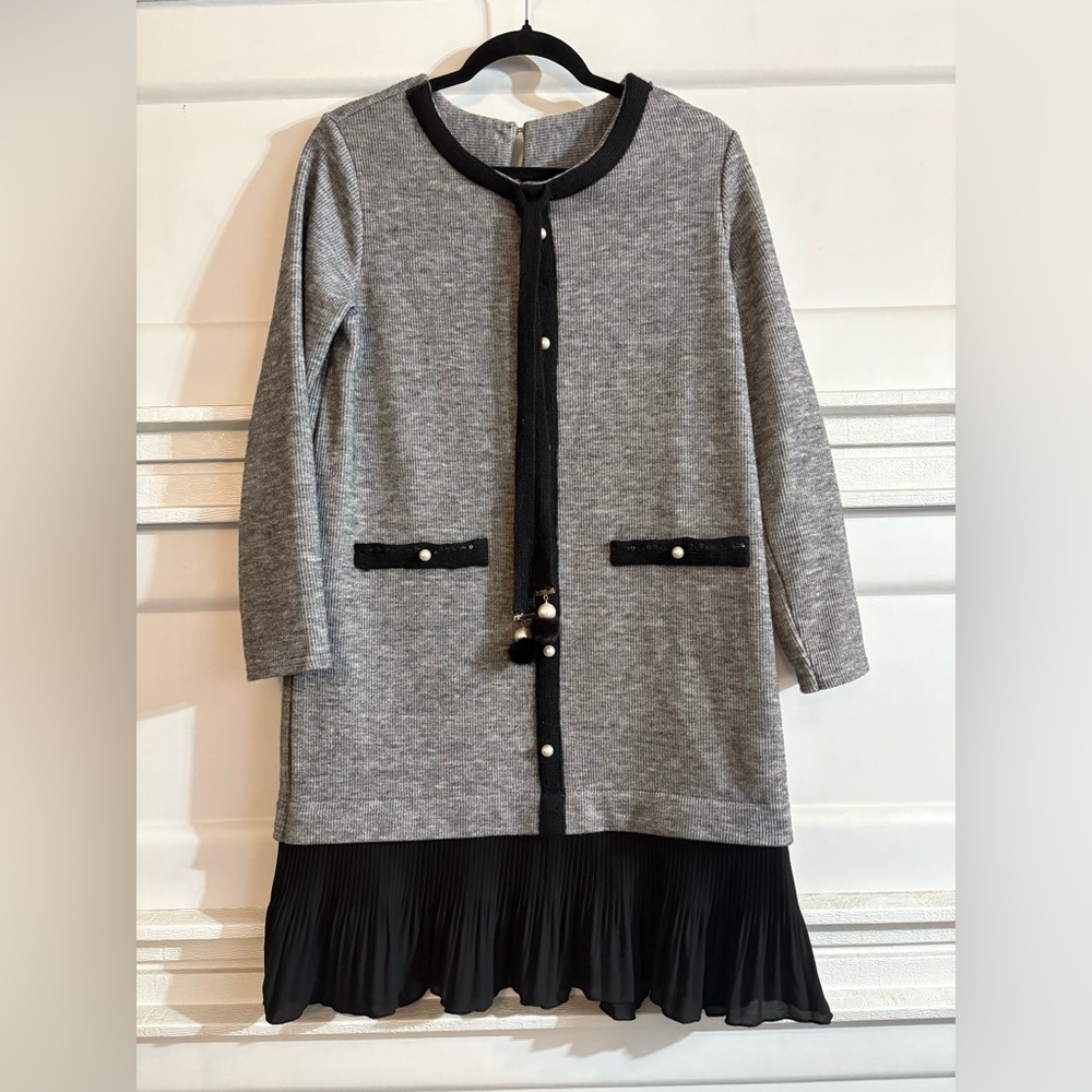 Korean Gray and Black embellished Dress sweater